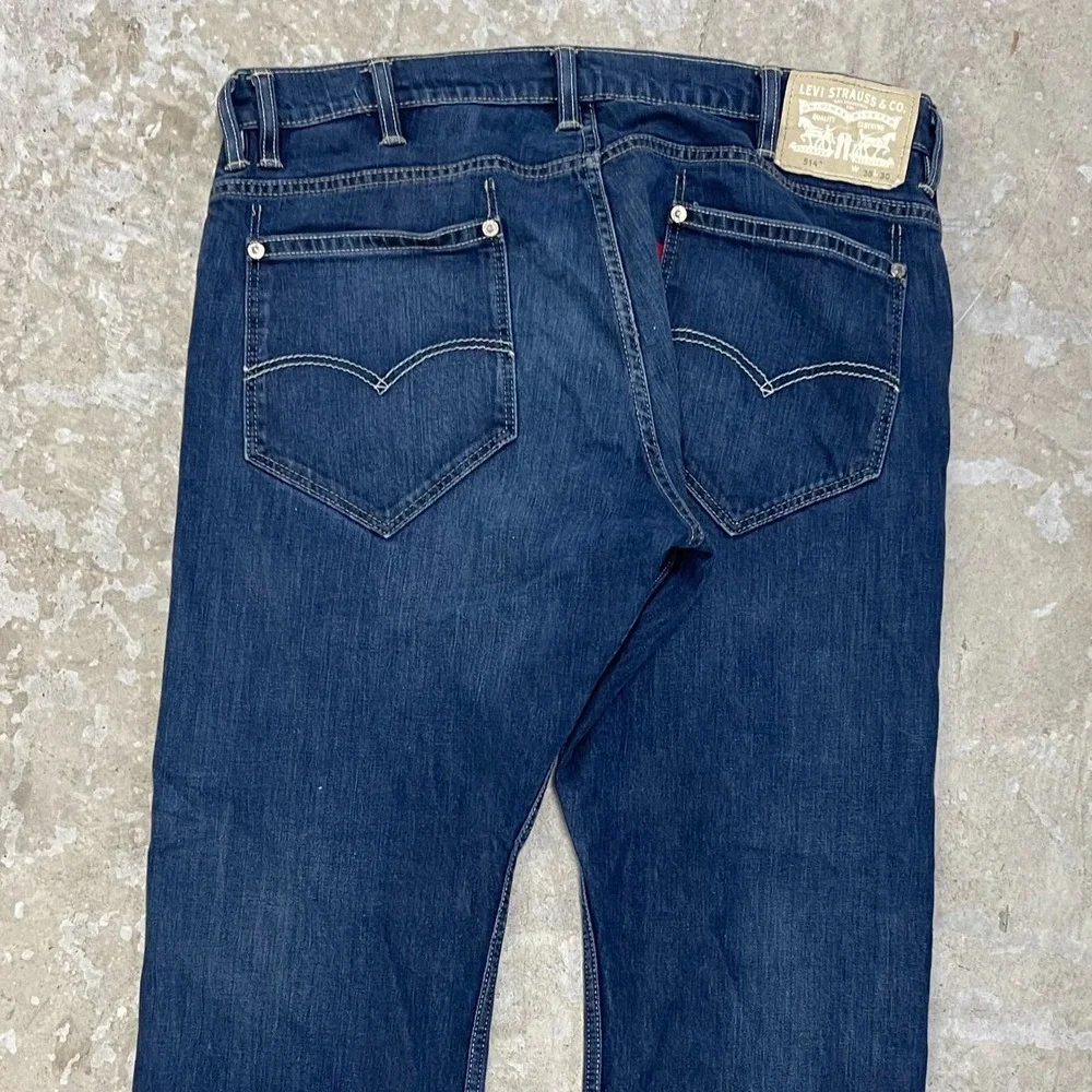 Levis Jeans Mens 38x28 Blue Pants 514 Slim Straight Work Dark Denim Tag‎ 38x30